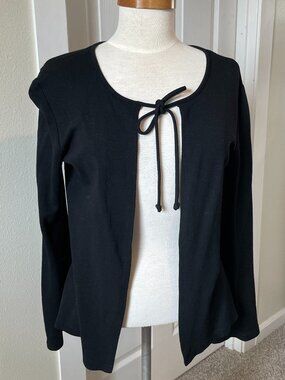 90s Y2K Black Cardigan Sweat Tie Bow Small